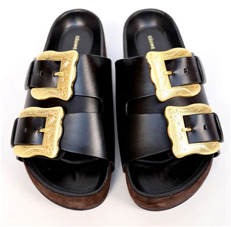 celine black leather sandals.